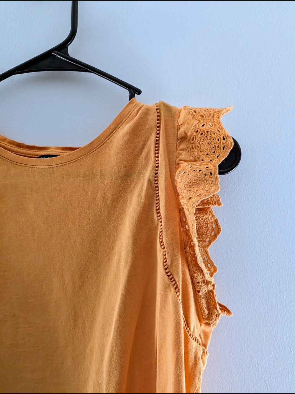 Sleeveless Orange Eyelet Ruffle Women's Top